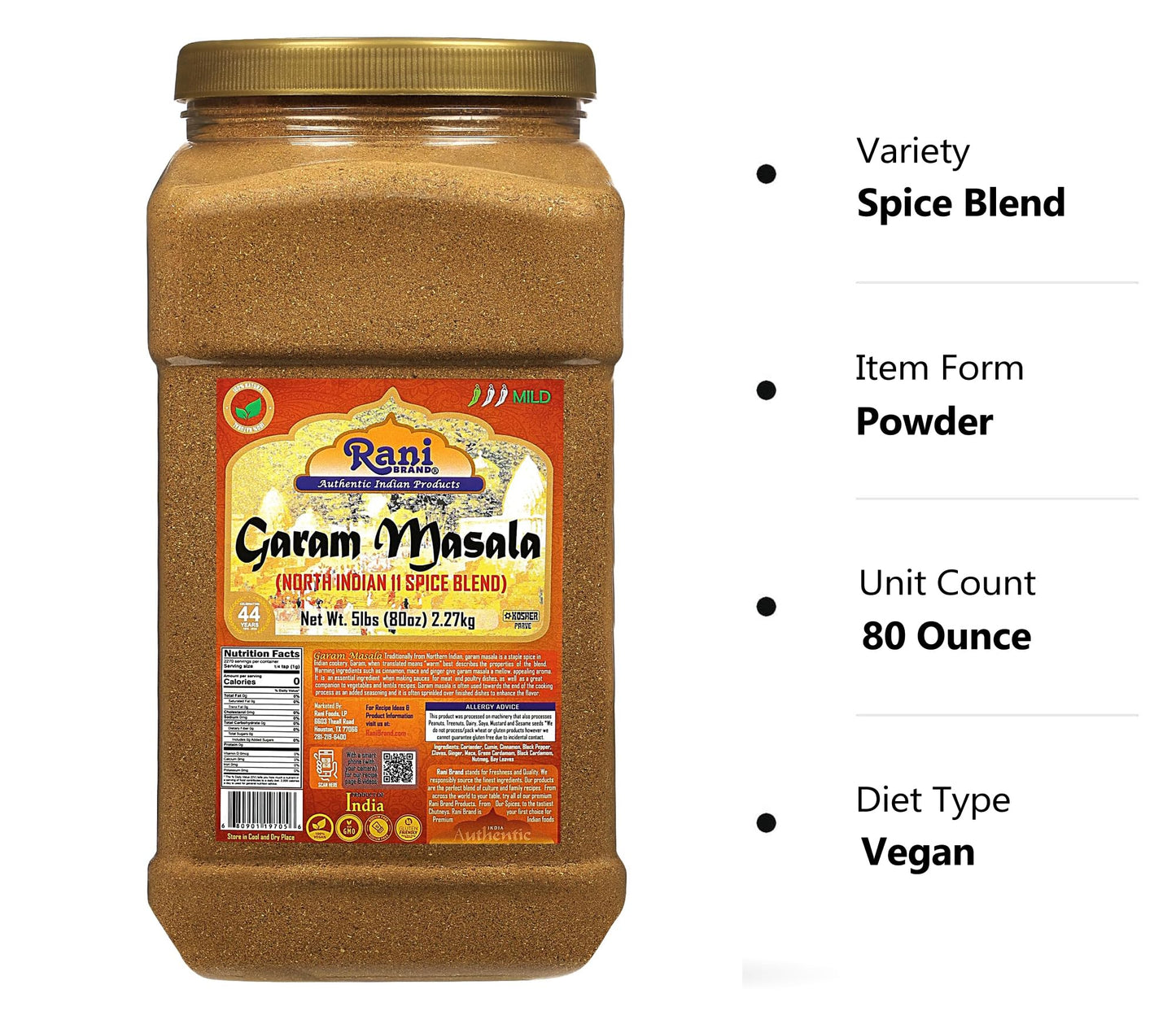 Rani Garam Masala Indian 11-Spice Blend 3oz (85g) PET Jar ~ All Natural, Salt-Free | Vegan | No Colors | Gluten Friendly | NON-GMO | Kosher | Indian Origin