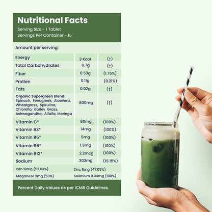 WELLBEING NUTRITION Daily Greens, Wholefood Multivitamin with Vitamin C, Zinc, B6, B12 for Immunity and Detox with 39+ Organic Certified Plant Superfoods & Antioxidants(15Tabs x 2) (63 g (Pack of 2))