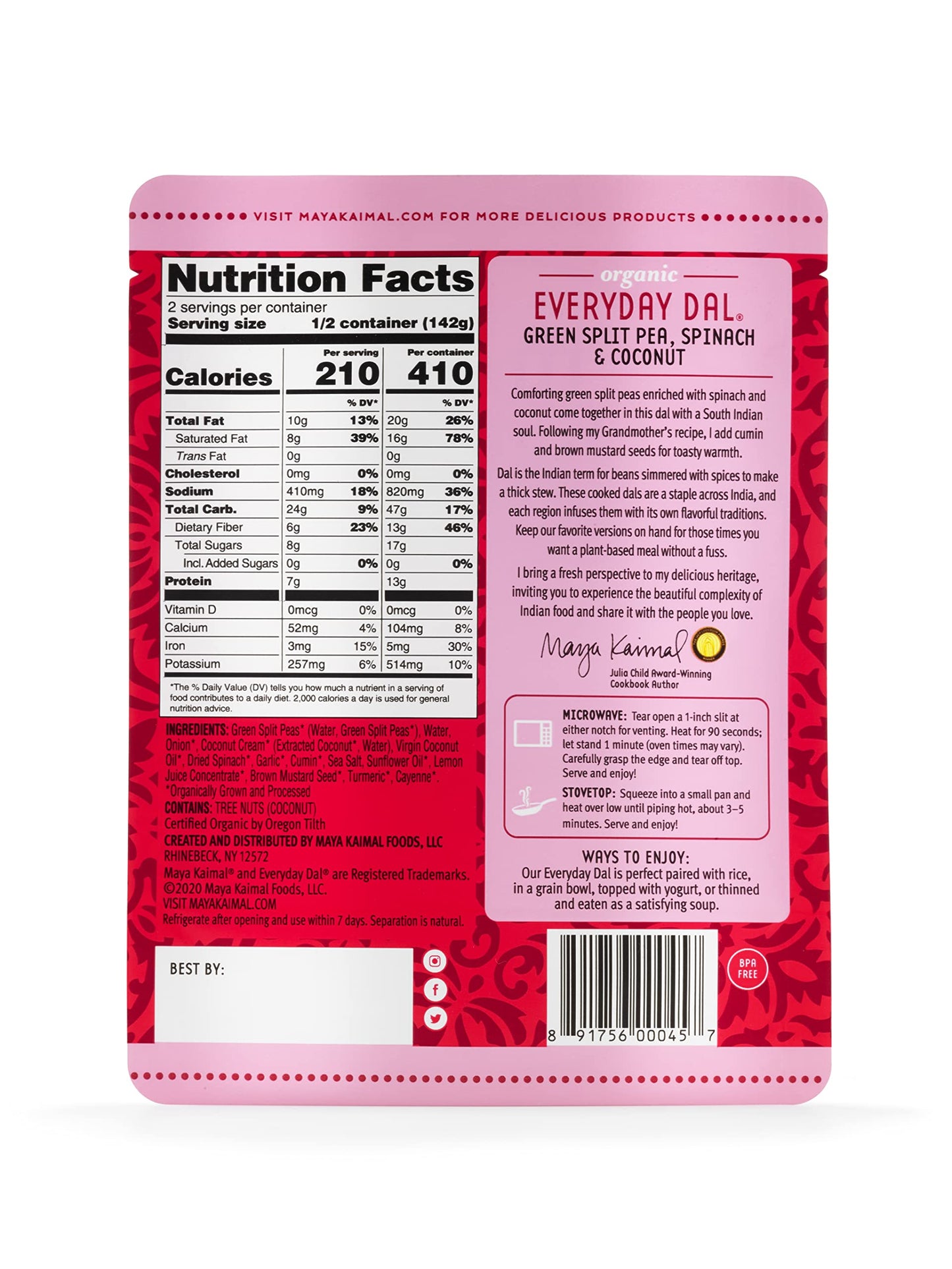 Maya Kaimal Foods - Organic Indian Everyday Dal - 6 pack variety of 10oz Ready to Eat Meals - Fully Cooked - Vegan - Kosher - Microwavable - made from Lentils, Beans, Squash, Coconut, Peas
