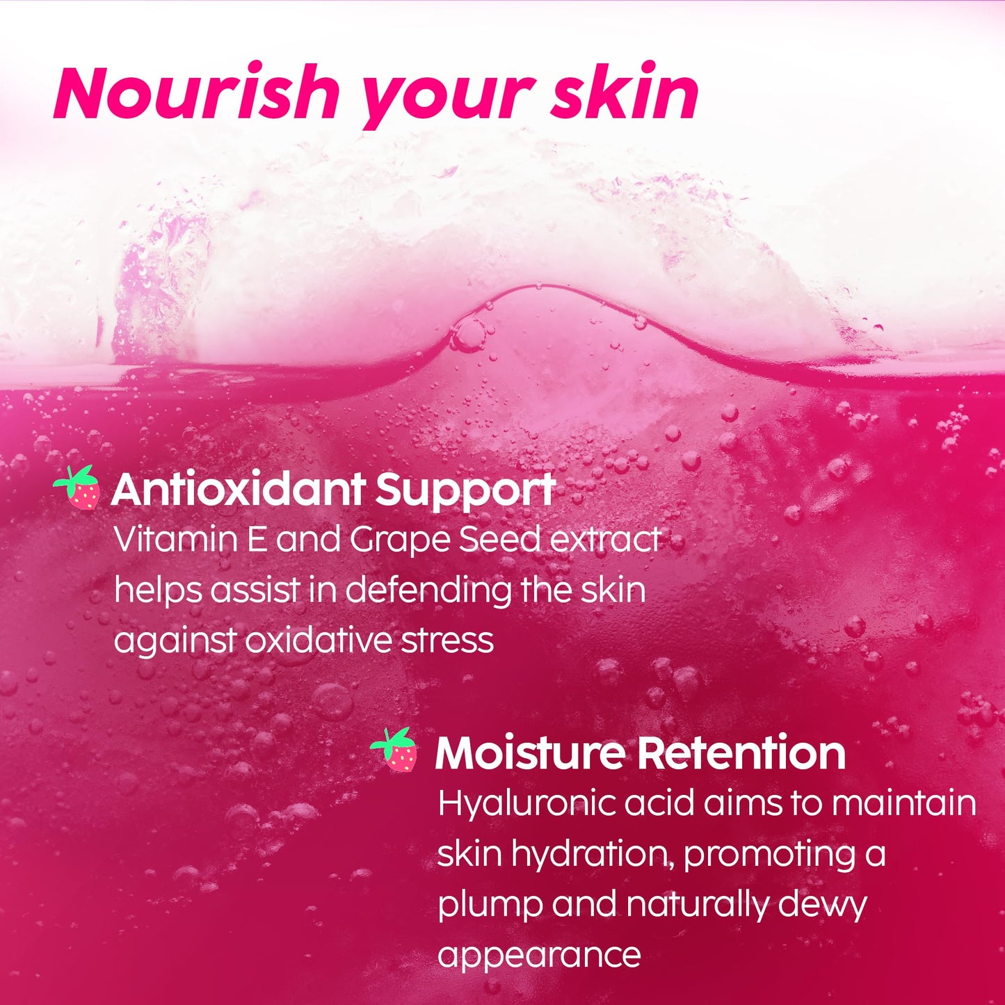 PLIX Glowy Skin 500mg Glutathione Supplement with Hyaluronic Acid, Vitamin C, E & Berries | 30 Effervescent Tablets, Strawberry Flavor