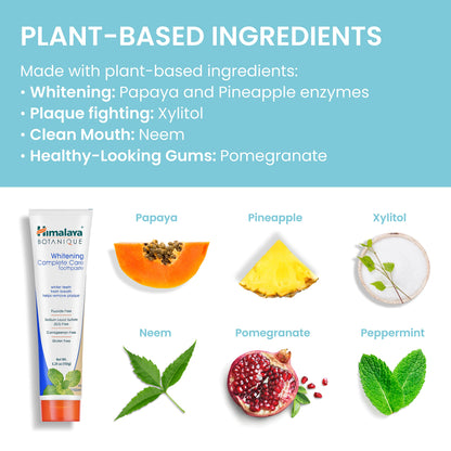 Himalaya Botanique Whitening Complete Care Toothpaste, Teeth Whitening, Fights Plaque, Fluoride Free, No Artificial Flavors, SLS Free, Cruelty Free, Foaming, Simply Mint Flavor, 5.29 Oz, 2 Pack