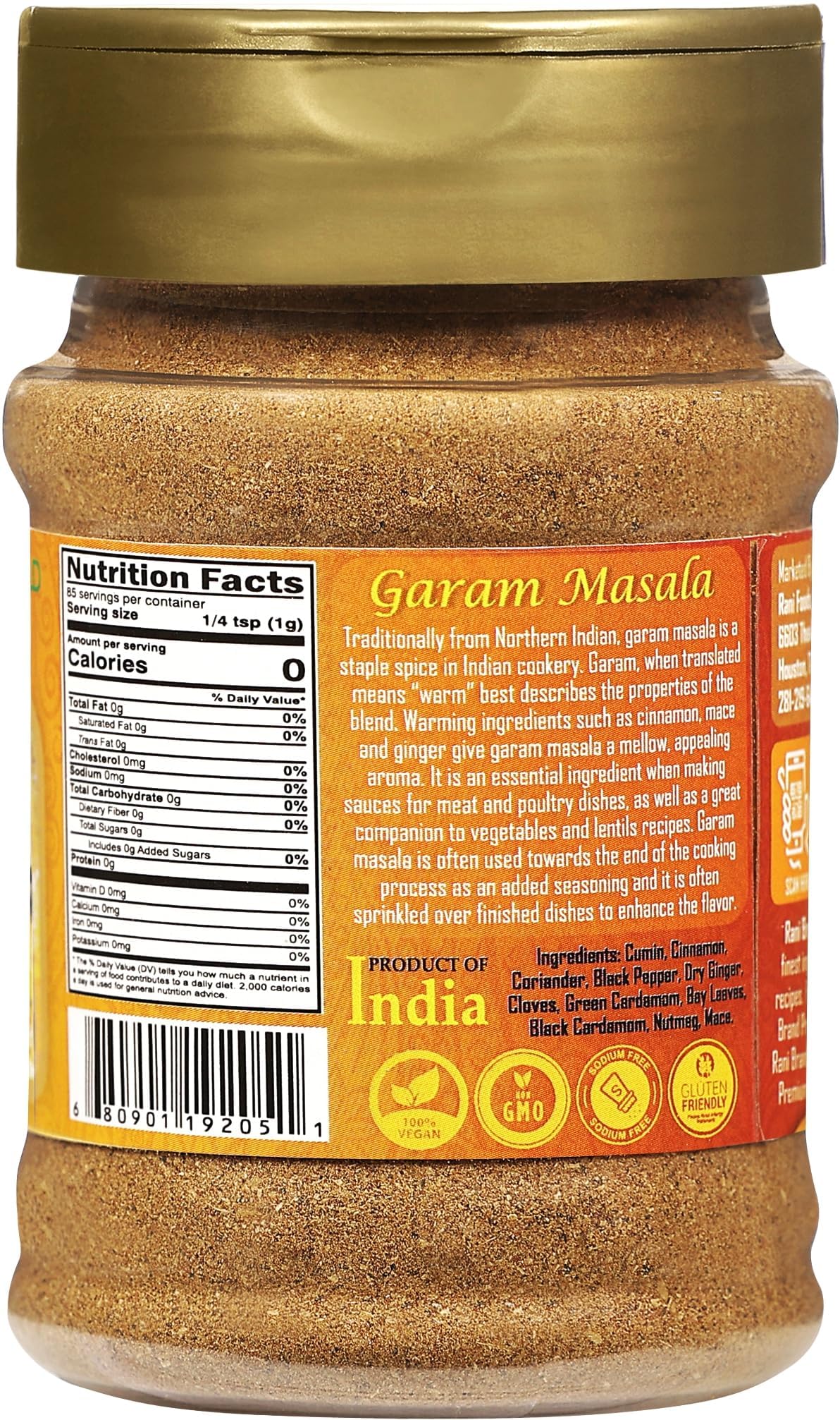 Rani Garam Masala Indian 11-Spice Blend 3oz (85g) PET Jar ~ All Natural, Salt-Free | Vegan | No Colors | Gluten Friendly | NON-GMO | Kosher | Indian Origin