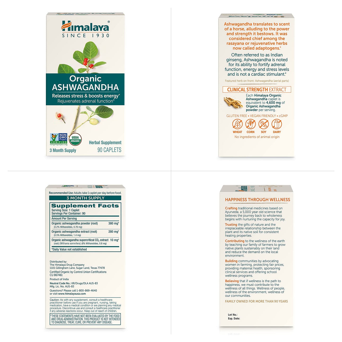 Himalaya Organic Ashwagandha, 60 Day Supply, Herbal Supplement for Stress Relief, Energy, Occasional Sleeplessness, Additive Free, Organic, Non-GMO, Vegan, Gluten Free, 670 mg, 60 Caplets