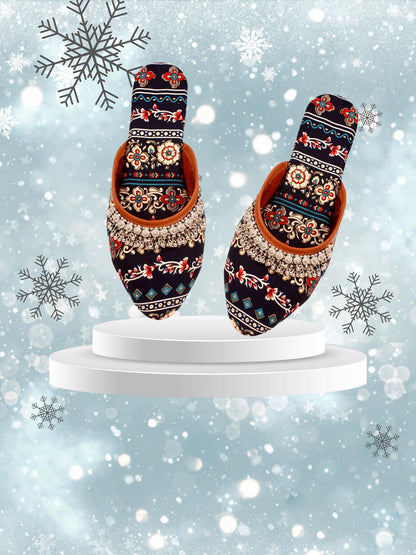 Babbotty Women's Multicolor Jaipuri Rajasthani Mules Juttis | Japuri Rajasthani Slippers | Casual Fancy Slippers l Ethnic Flats Juti