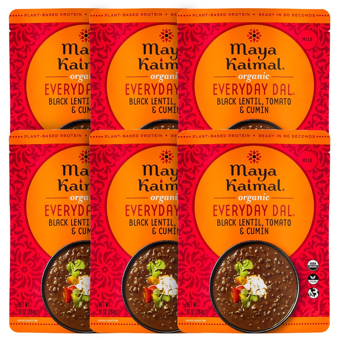 Maya Kaimal Foods - Organic Indian Everyday Dal - 6 pack variety of 10oz Ready to Eat Meals - Fully Cooked - Vegan - Kosher - Microwavable - made from Lentils, Beans, Squash, Coconut, Peas