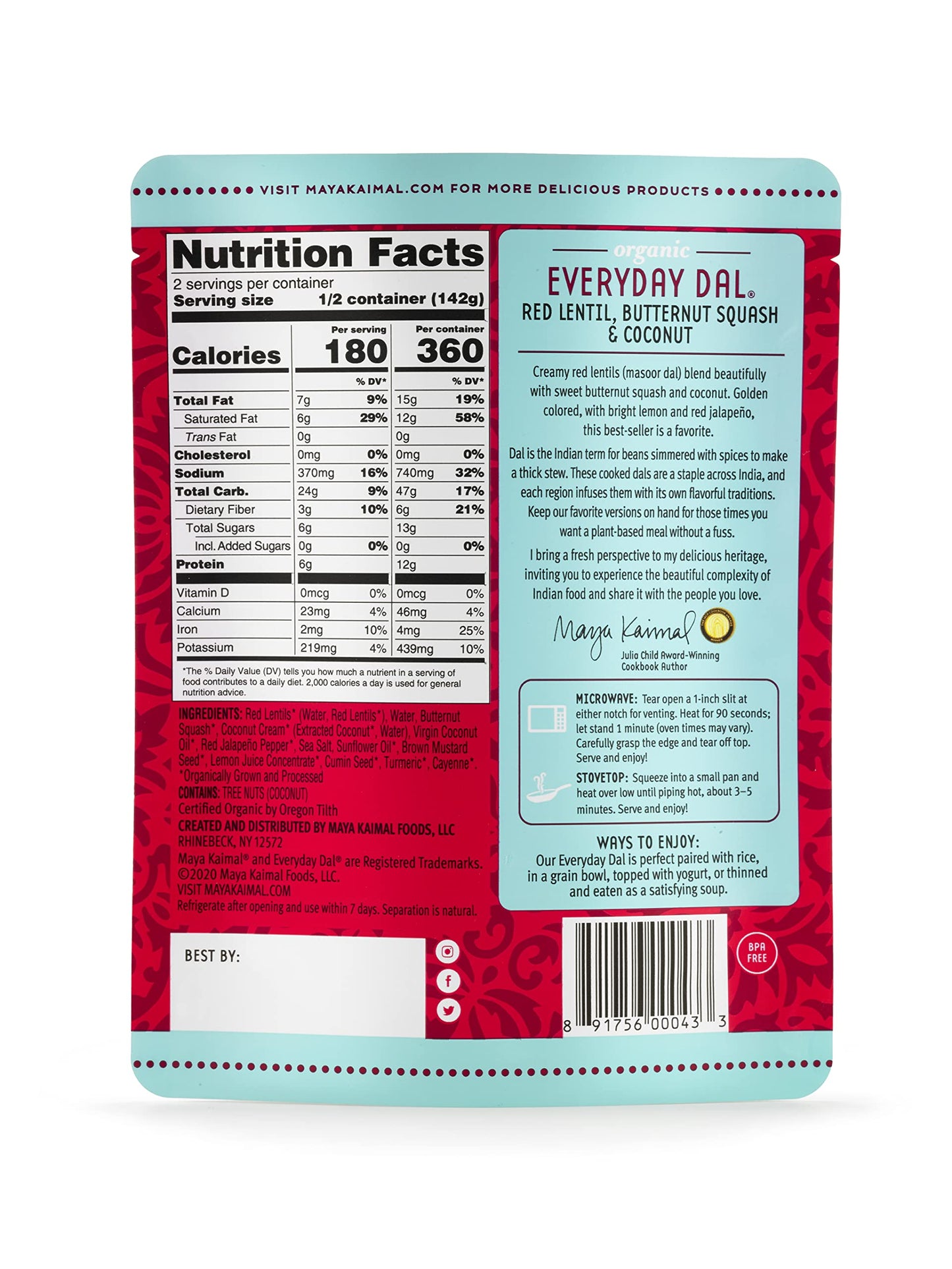 Maya Kaimal Foods - Organic Indian Everyday Dal - 6 pack variety of 10oz Ready to Eat Meals - Fully Cooked - Vegan - Kosher - Microwavable - made from Lentils, Beans, Squash, Coconut, Peas