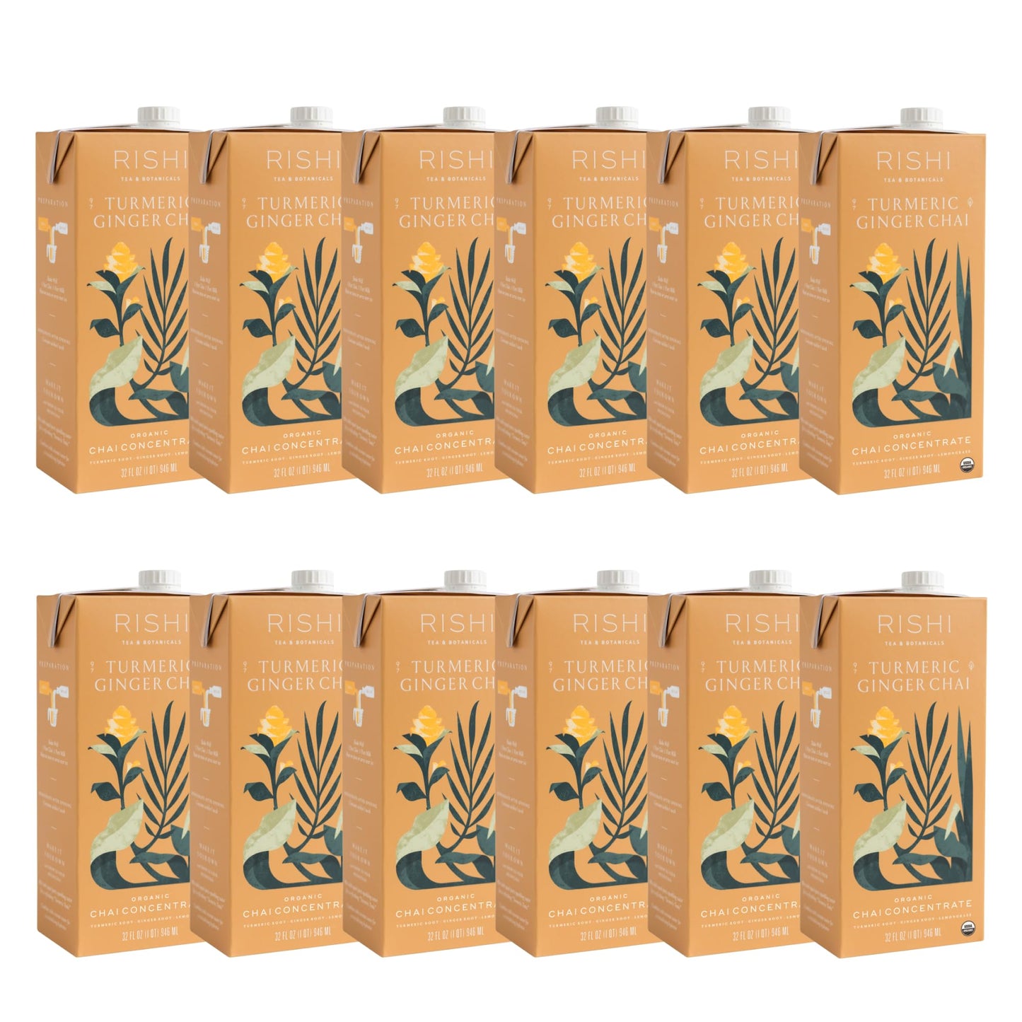 Rishi Tea Masala Chai Latte - Organic Black Tea Concentrate, Easy-to-Serve Hot or Iced Chai Mix - 32 fl oz Carton, 8 Servings (Pack of 12)