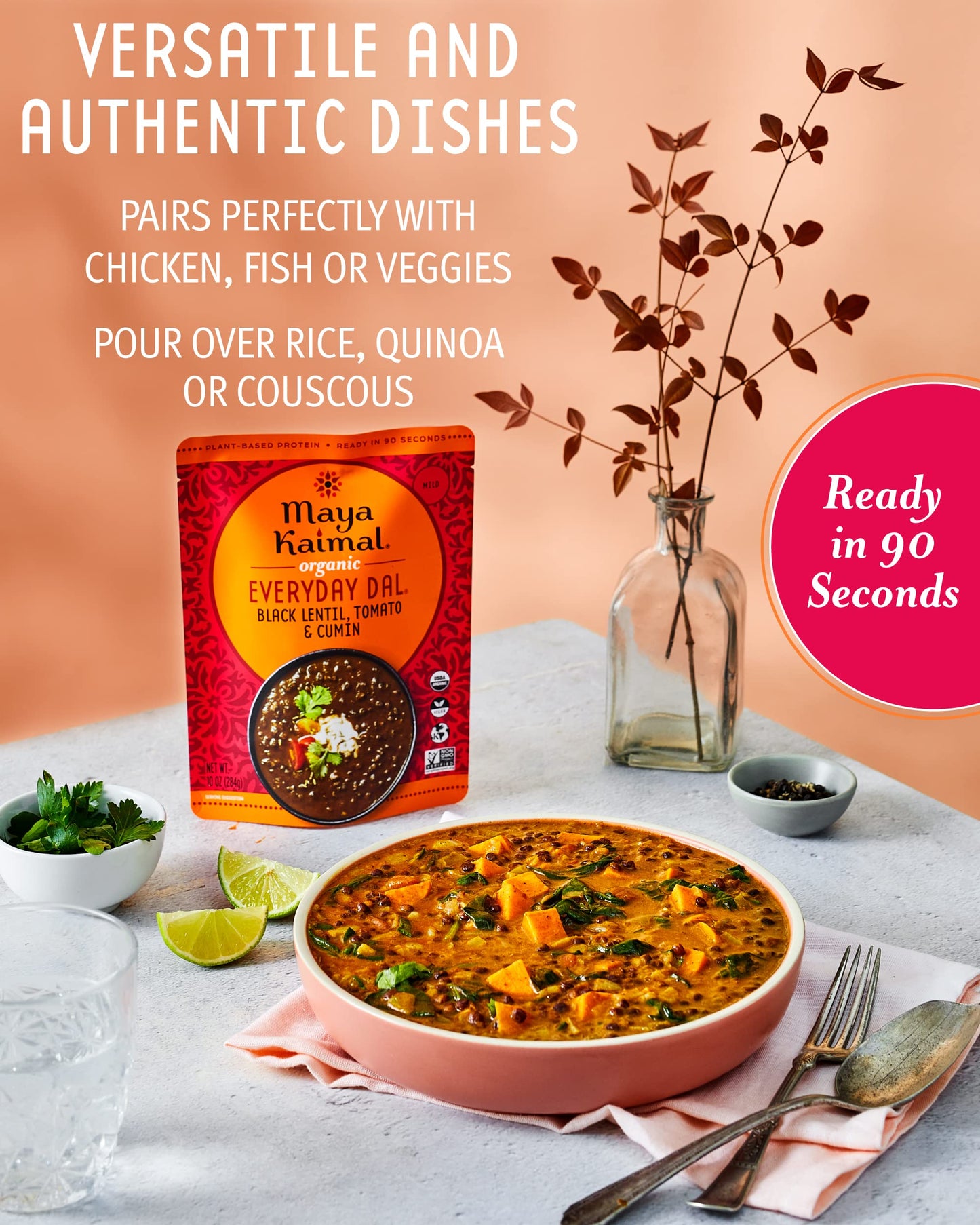 Maya Kaimal Foods - Organic Indian Everyday Dal - 6 pack variety of 10oz Ready to Eat Meals - Fully Cooked - Vegan - Kosher - Microwavable - made from Lentils, Beans, Squash, Coconut, Peas