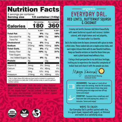 MAYA KAIMAL Organic, Everyday Dal, Red Lentil, Butternut Squash & Coconut, 10 OZ