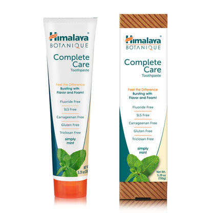 Himalaya Botanique Complete Care Toothpaste, Herbal, Mint Flavor, Fights Plaque, Freshens Breath, Fluoride Free, No Artificial Flavors, SLS Free, Cruelty Free, Foaming, 5.29 Oz, 4 Pack