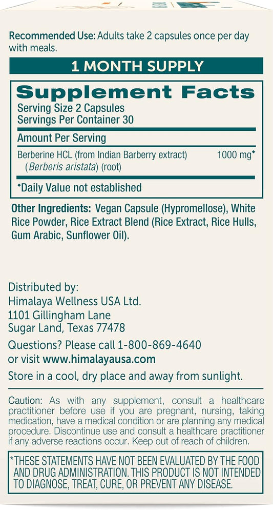 Himalaya Berberine for Balanced Support, Digestion & Immune System Support, 500 mg, 60 Vegetarian Capsules, 1 Month Supply