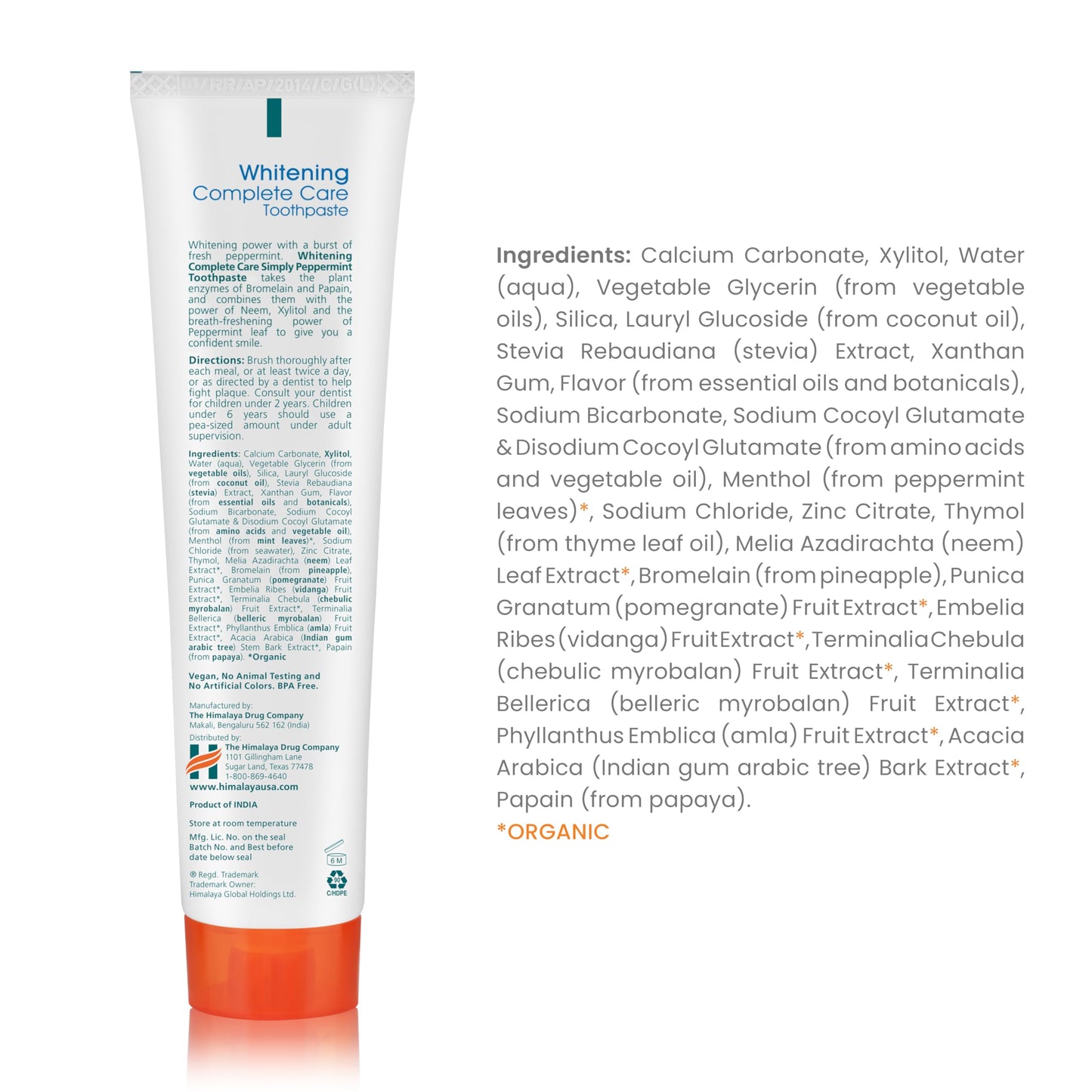 Himalaya Botanique Whitening Complete Care Toothpaste, Teeth Whitening, Fights Plaque, Fluoride Free, No Artificial Flavors, SLS Free, Cruelty Free, Foaming, Simply Mint Flavor, 5.29 Oz, 2 Pack
