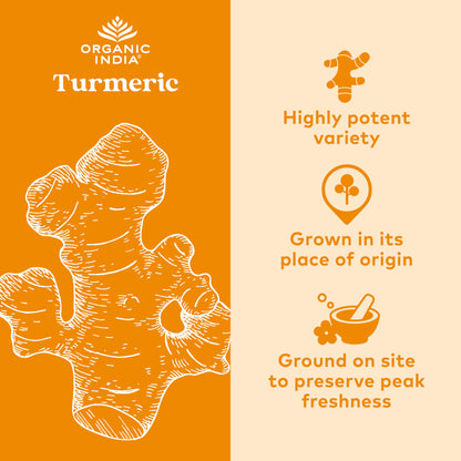 ORGANIC INDIA Turmeric Curcumin with Black Pepper - Organic Turmeric Supplement and Curcumin Supplement, Turmeric Capsules, Joint Support & Immune System Support, Whole Root, Trikatu - 180 Capsules