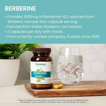 Himalaya Berberine for Balanced Support, Digestion & Immune System Support, 500 mg, 60 Vegetarian Capsules, 1 Month Supply