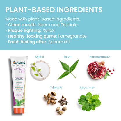 Himalaya Botanique Complete Care Toothpaste, Herbal, Mint Flavor, Fights Plaque, Freshens Breath, Fluoride Free, No Artificial Flavors, SLS Free, Cruelty Free, Foaming, 5.29 Oz, 4 Pack