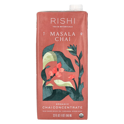 Rishi Tea Masala Chai Latte - Organic Black Tea Concentrate, Easy-to-Serve Hot or Iced Chai Mix - 32 fl oz Carton, 8 Servings (Pack of 12)