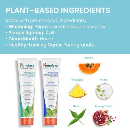 Himalaya Botanique Whitening Complete Care Toothpaste, Teeth Whitening, Fights Plaque, Fluoride Free, No Artificial Flavors, SLS Free, Cruelty Free, Foaming, Simply Mint Flavor, 5.29 Oz, 2 Pack