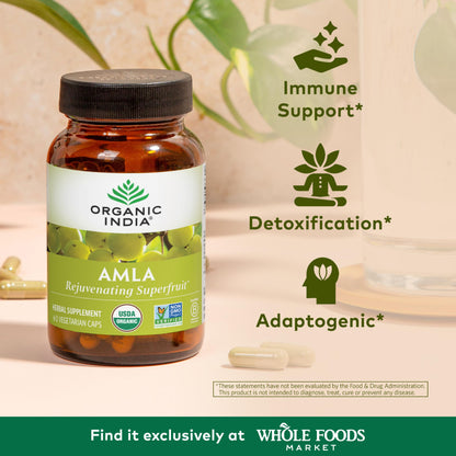 ORGANIC INDIA Amla Capsules Organic - Indian Gooseberry Herbal Vitamin Supplement, Amla Supplement, Immune Support, Vegan, Gluten-Free, Ayurvedic, Antioxidant, Non-GMO - 90 Capsules