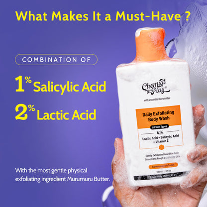 Body Wash Exfoliating For Dry Rough Bumpy Strawberry Skin With 1% Salicylic Acid 2% Lactic Acid And Ceramides For Men And Women (7.9 Ounce)