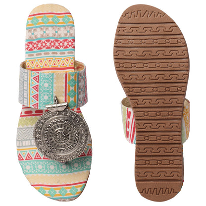 Women's Banjara Style Rajasthani Chappal Ethnic Flats Sandal, Traditional Slip-On Slipper 3 to 8 Sizes