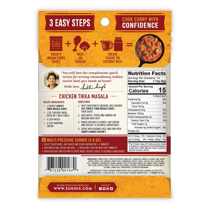 Sukhi's Indian Curry Paste - Chicken Tikka Masala Sauce 3oz (Pack of 6) 84 Servings - Gluten Free Food Indian Curry Sauce with Indian Spices