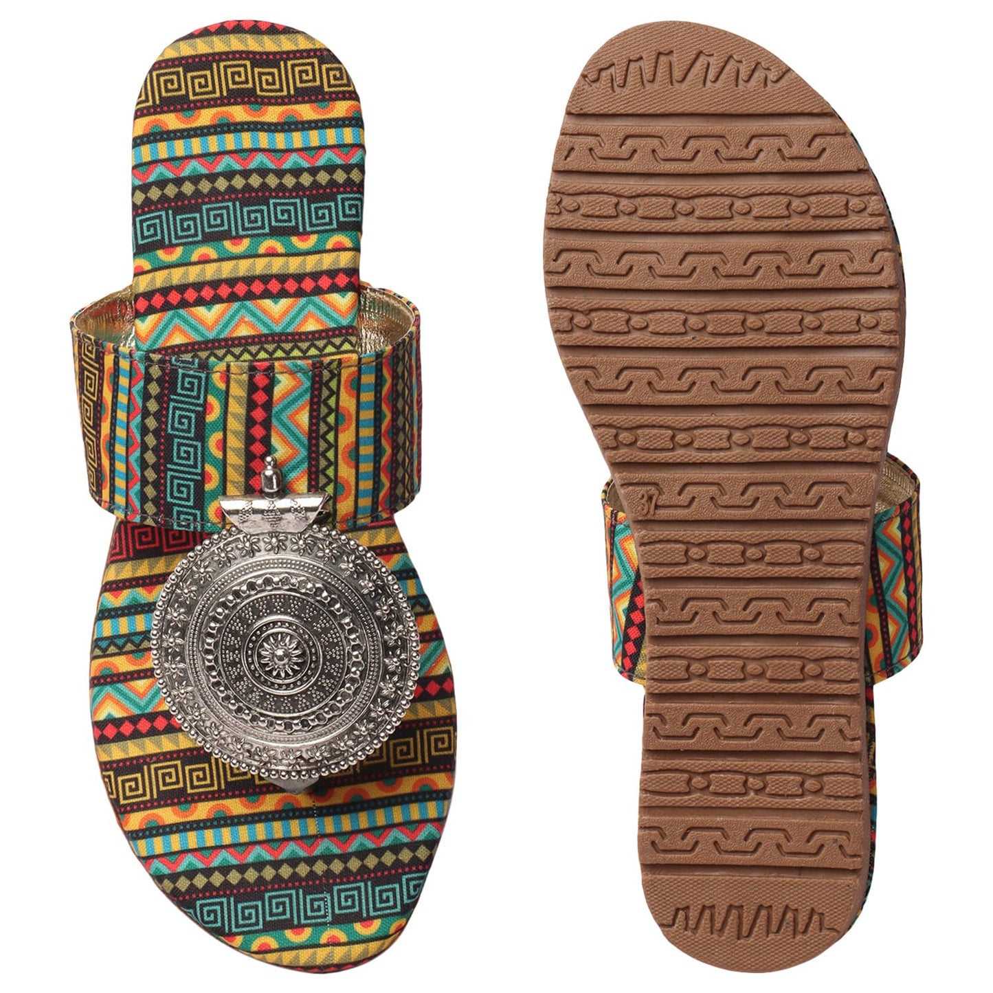 Women's Banjara Style Rajasthani Chappal Ethnic Flats Sandal, Traditional Slip-On Slipper 3 to 8 Sizes