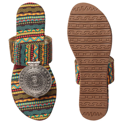 Women's Banjara Style Rajasthani Chappal Ethnic Flats Sandal, Traditional Slip-On Slipper 3 to 8 Sizes