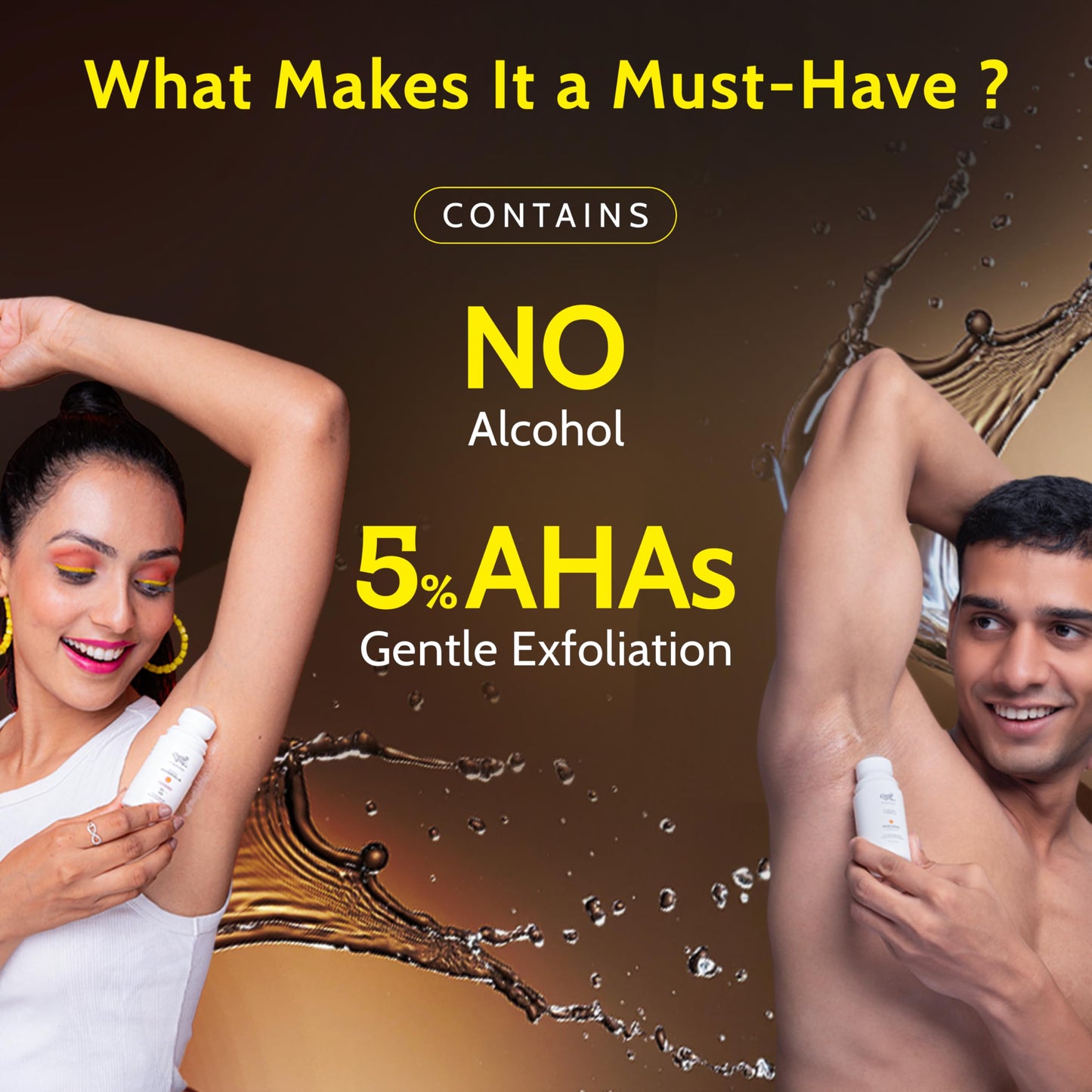 UnderArm Roll-On with 5% Lactic Acid 1% Mandelic Acid | Prevents Odour Brightens Skin & Exfoliates Underarm | Long Lasting Aqua Fragrance | Alcohol & Aluminium Free (1.3 Ounce)
