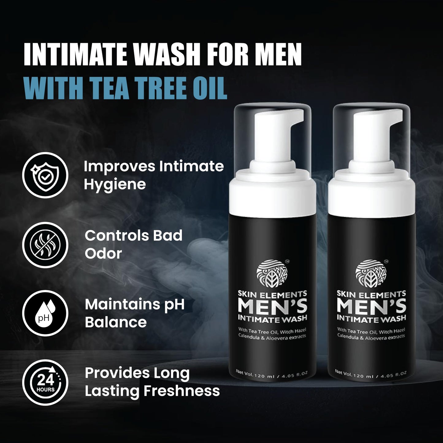 Skin Elements Intimate Wash for Men with Passion Fruit (4.05 Fl Oz) | pH Balanced Foaming Intimate Wash | Prevents Itching, Irritation & Bad Odor |