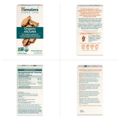 Himalaya Organic Arjuna Herbal Supplement, Cardiovascular Support, Blood Pressure Maintenance, Heart Health, USDA Certified Organic, Non-GMO, Vegan, 700 mg, 60 Plant-Based Caplets, 60 Day Supply