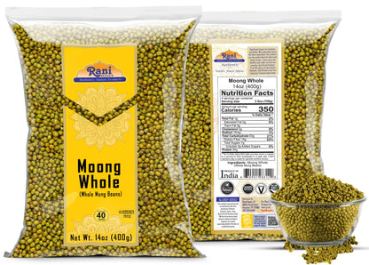 Rani Moong Whole (Ideal for cooking & sprouting, Whole Mung Beans with skin) Lentils Indian 64oz (4lbs) 1.81kg Bulk ~ All Natural | Gluten Friendly | Non-GMO | Kosher | Vegan | Indian Origin