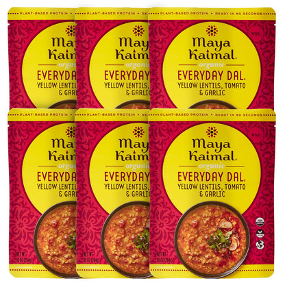 Maya Kaimal Foods - Organic Indian Everyday Dal - 6 pack variety of 10oz Ready to Eat Meals - Fully Cooked - Vegan - Kosher - Microwavable - made from Lentils, Beans, Squash, Coconut, Peas