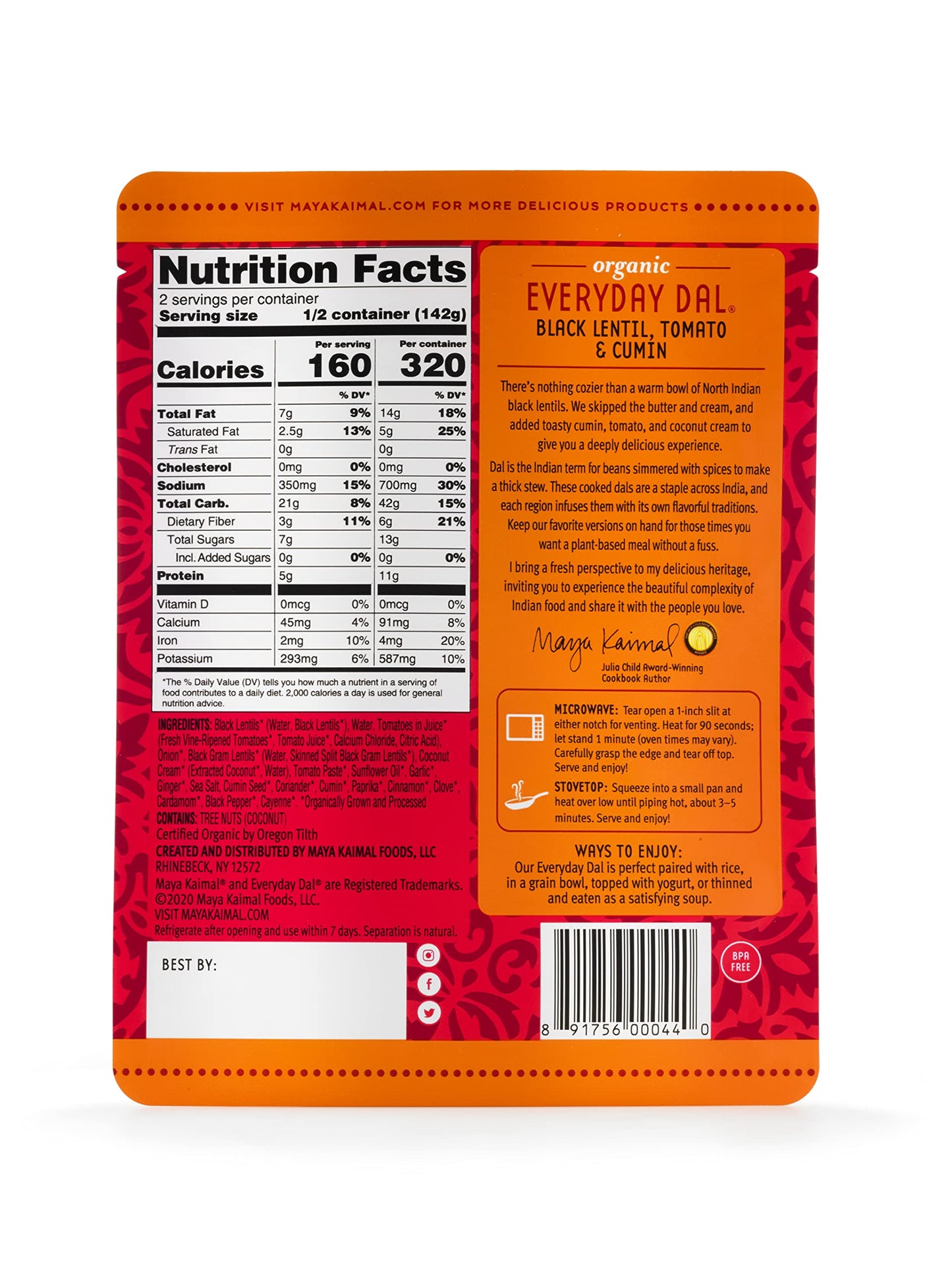 Maya Kaimal Foods - Organic Indian Everyday Dal - 6 pack variety of 10oz Ready to Eat Meals - Fully Cooked - Vegan - Kosher - Microwavable - made from Lentils, Beans, Squash, Coconut, Peas