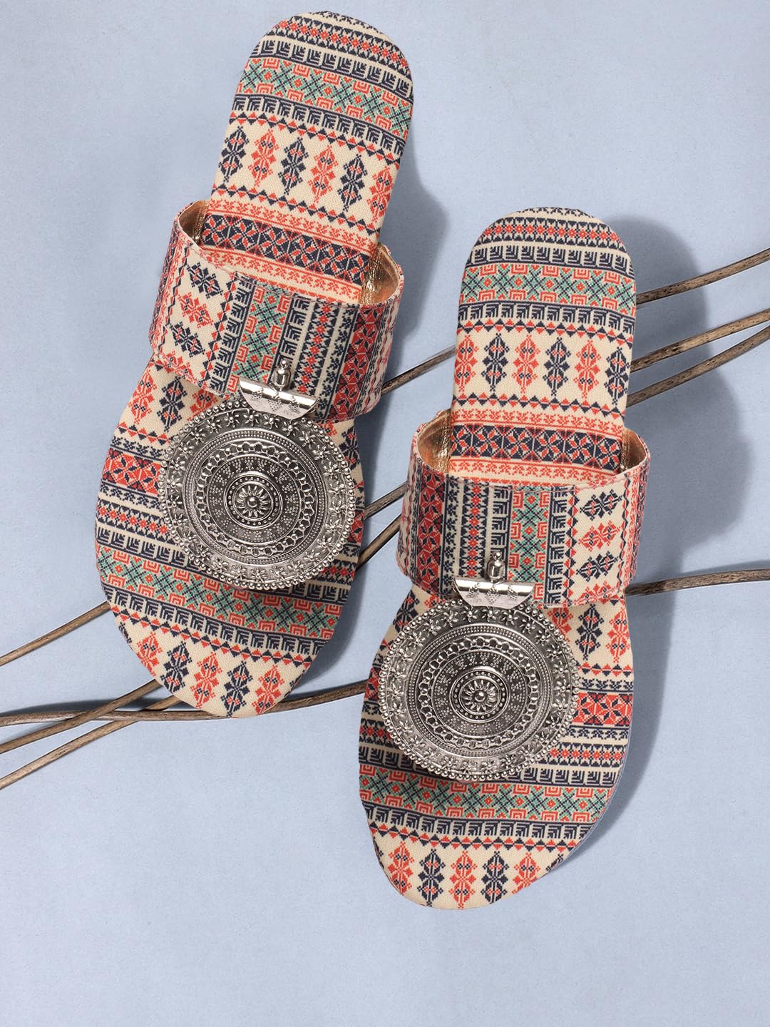 Women's Banjara Style Rajasthani Chappal Ethnic Flats Sandal, Traditional Slip-On Slipper 3 to 8 Sizes