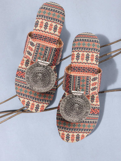 Women's Banjara Style Rajasthani Chappal Ethnic Flats Sandal, Traditional Slip-On Slipper 3 to 8 Sizes