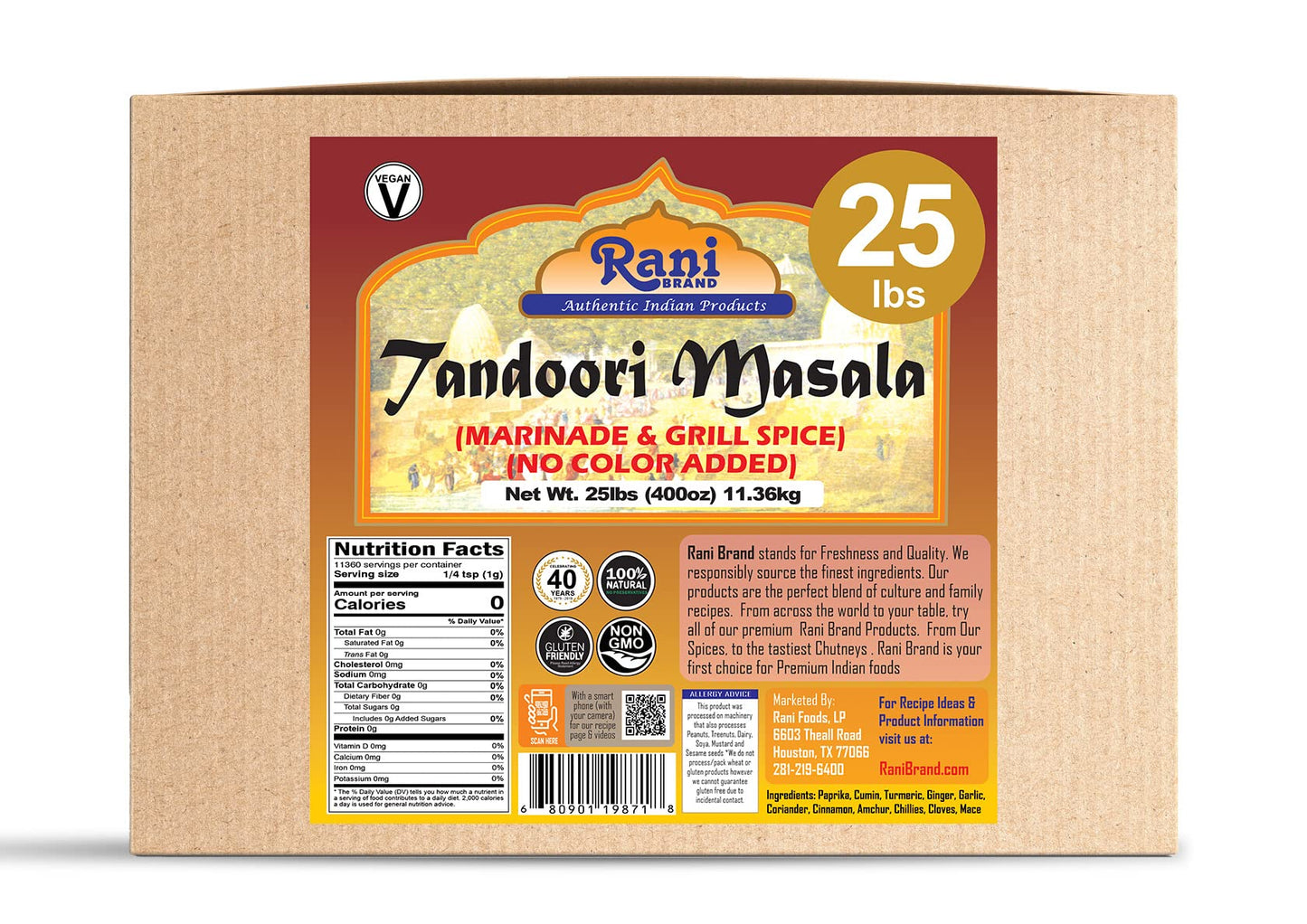 Rani Tandoori Masala (Natural, No Colors Added) Indian 11-Spice Blend 3oz (85g) PET Jar ~ Salt Free | Vegan | Gluten Friendly | NON-GMO | Kosher | Indian Origin