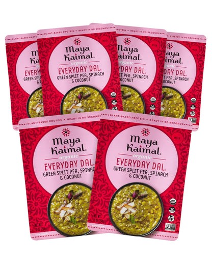 Maya Kaimal Foods - Organic Indian Everyday Dal - 6 pack variety of 10oz Ready to Eat Meals - Fully Cooked - Vegan - Kosher - Microwavable - made from Lentils, Beans, Squash, Coconut, Peas