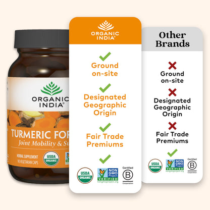 ORGANIC INDIA Turmeric Curcumin with Black Pepper - Organic Turmeric Supplement and Curcumin Supplement, Turmeric Capsules, Joint Support & Immune System Support, Whole Root, Trikatu - 180 Capsules