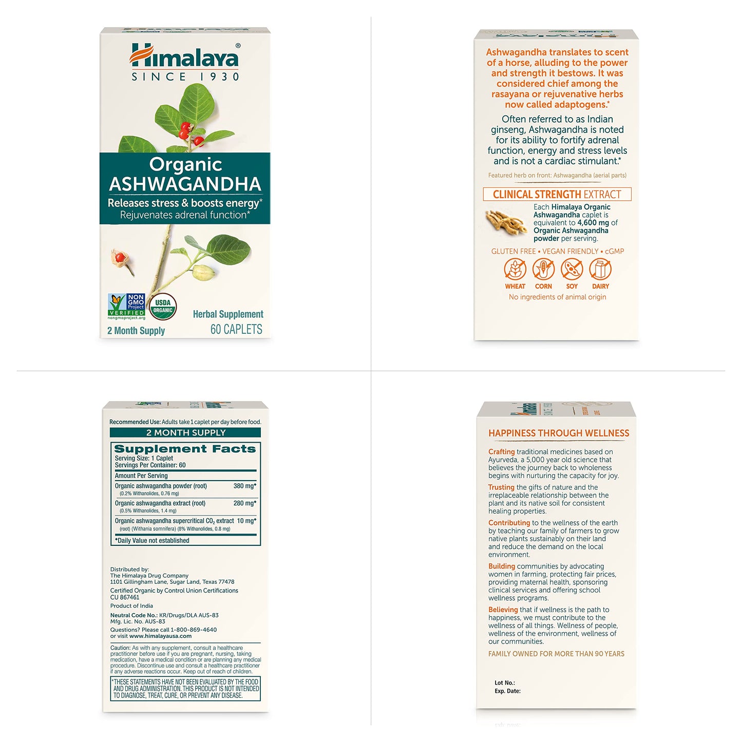 Himalaya Organic Ashwagandha, 60 Day Supply, Herbal Supplement for Stress Relief, Energy, Occasional Sleeplessness, Additive Free, Organic, Non-GMO, Vegan, Gluten Free, 670 mg, 60 Caplets