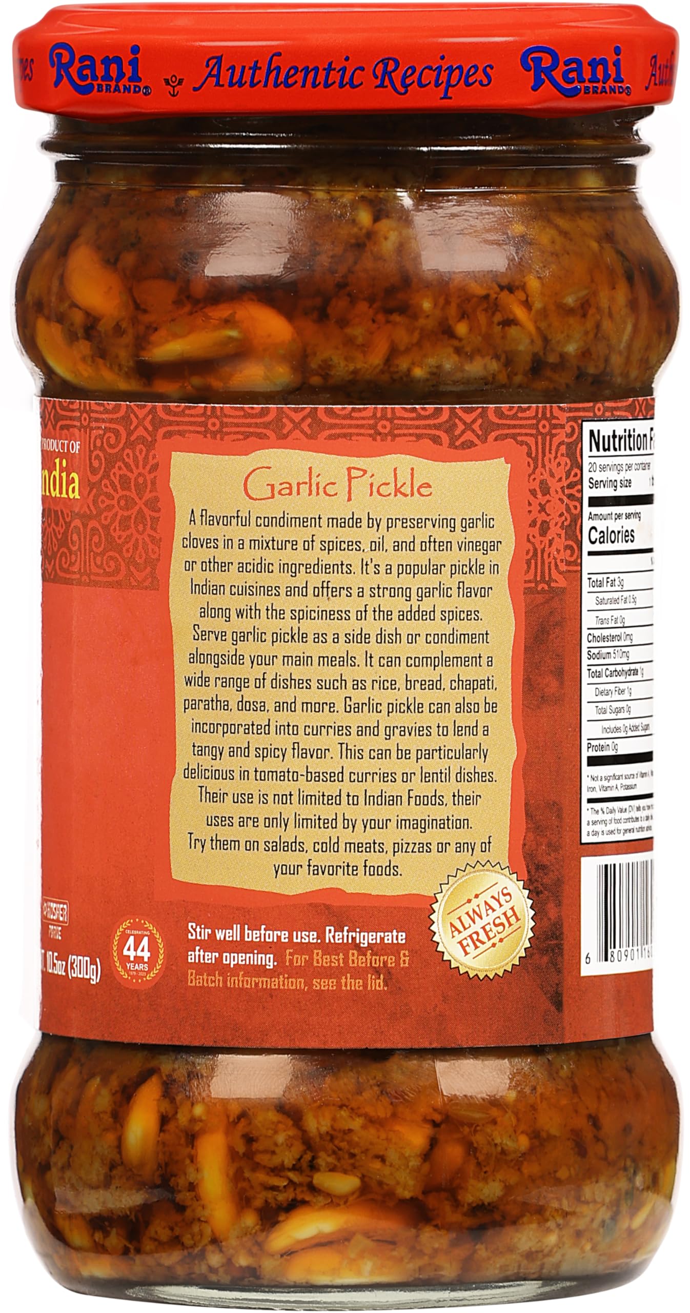 Rani Lime Pickle Hot (Achar, Spicy Indian Relish) 10.5oz (300g) Glass Jar ~ Vegan | Gluten Free | NON-GMO | No Colors | Popular Indian Condiment, Indian Origin
