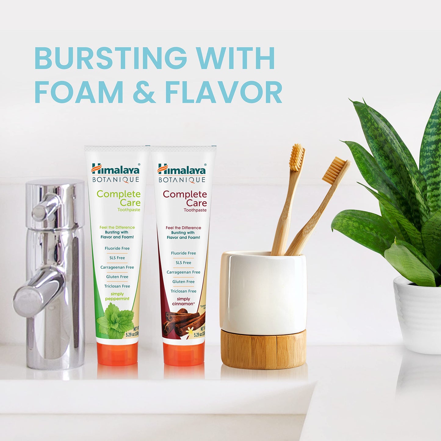 Himalaya Botanique Complete Care Toothpaste, Herbal, Mint Flavor, Fights Plaque, Freshens Breath, Fluoride Free, No Artificial Flavors, SLS Free, Cruelty Free, Foaming, 5.29 Oz, 4 Pack