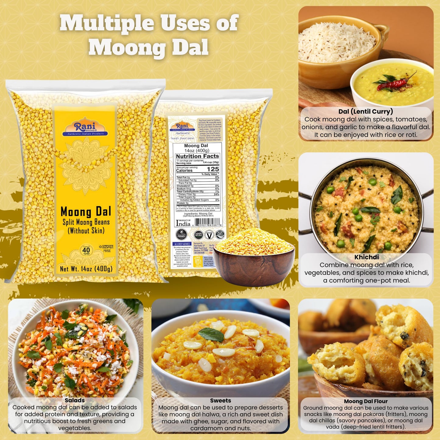 Rani Moong Whole (Ideal for cooking & sprouting, Whole Mung Beans with skin) Lentils Indian 64oz (4lbs) 1.81kg Bulk ~ All Natural | Gluten Friendly | Non-GMO | Kosher | Vegan | Indian Origin