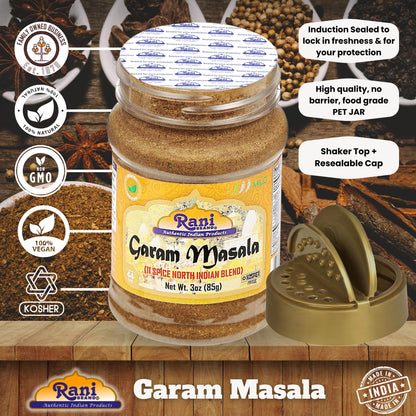 Rani Garam Masala Indian 11-Spice Blend 3oz (85g) PET Jar ~ All Natural, Salt-Free | Vegan | No Colors | Gluten Friendly | NON-GMO | Kosher | Indian Origin