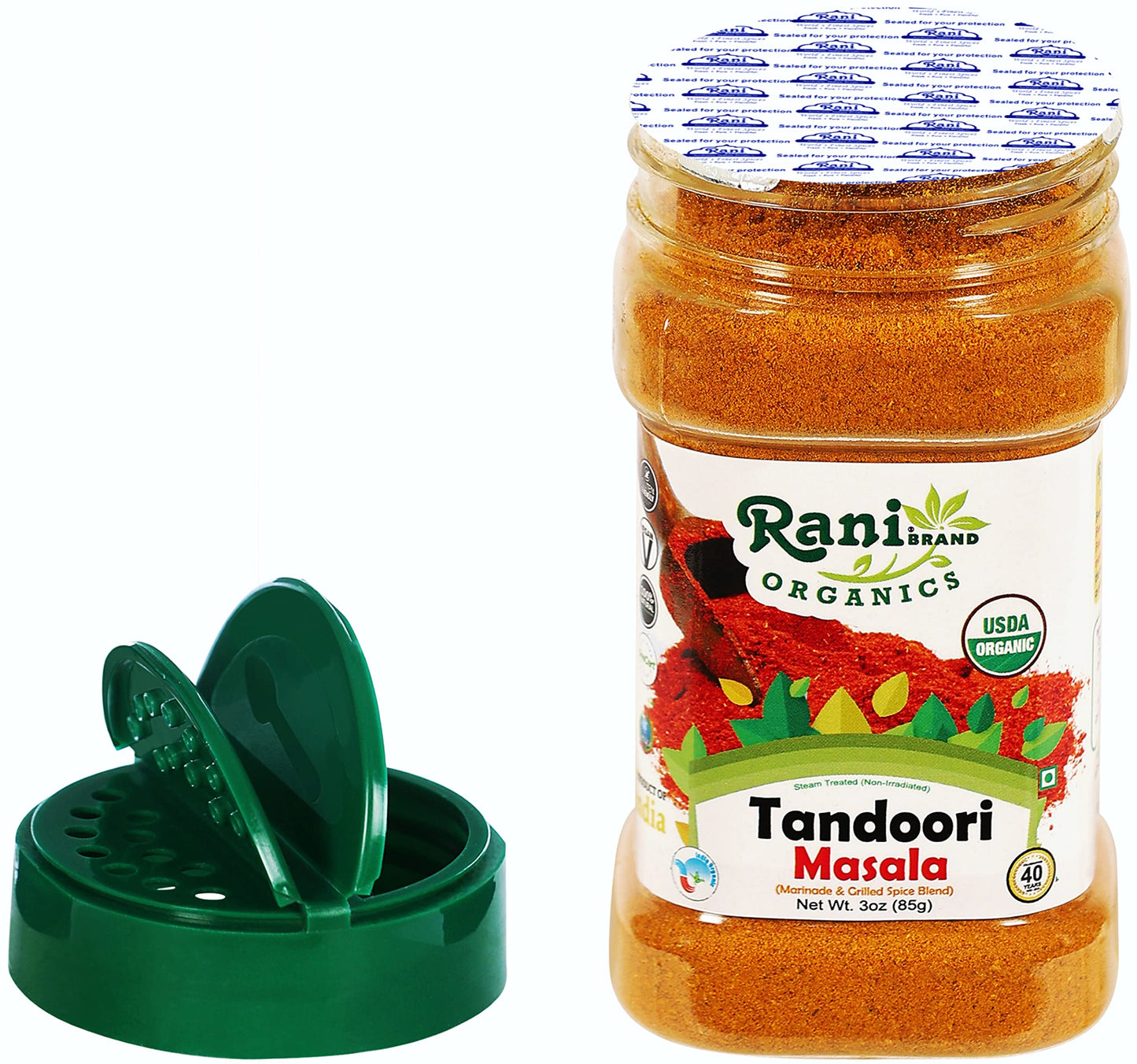 Rani Tandoori Masala (Natural, No Colors Added) Indian 11-Spice Blend 3oz (85g) PET Jar ~ Salt Free | Vegan | Gluten Friendly | NON-GMO | Kosher | Indian Origin