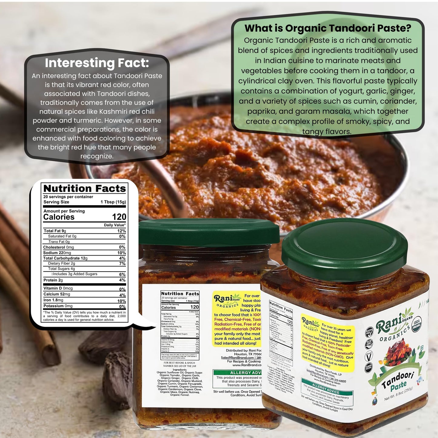 Rani Tandoori Masala (Natural, No Colors Added) Indian 11-Spice Blend 3oz (85g) PET Jar ~ Salt Free | Vegan | Gluten Friendly | NON-GMO | Kosher | Indian Origin