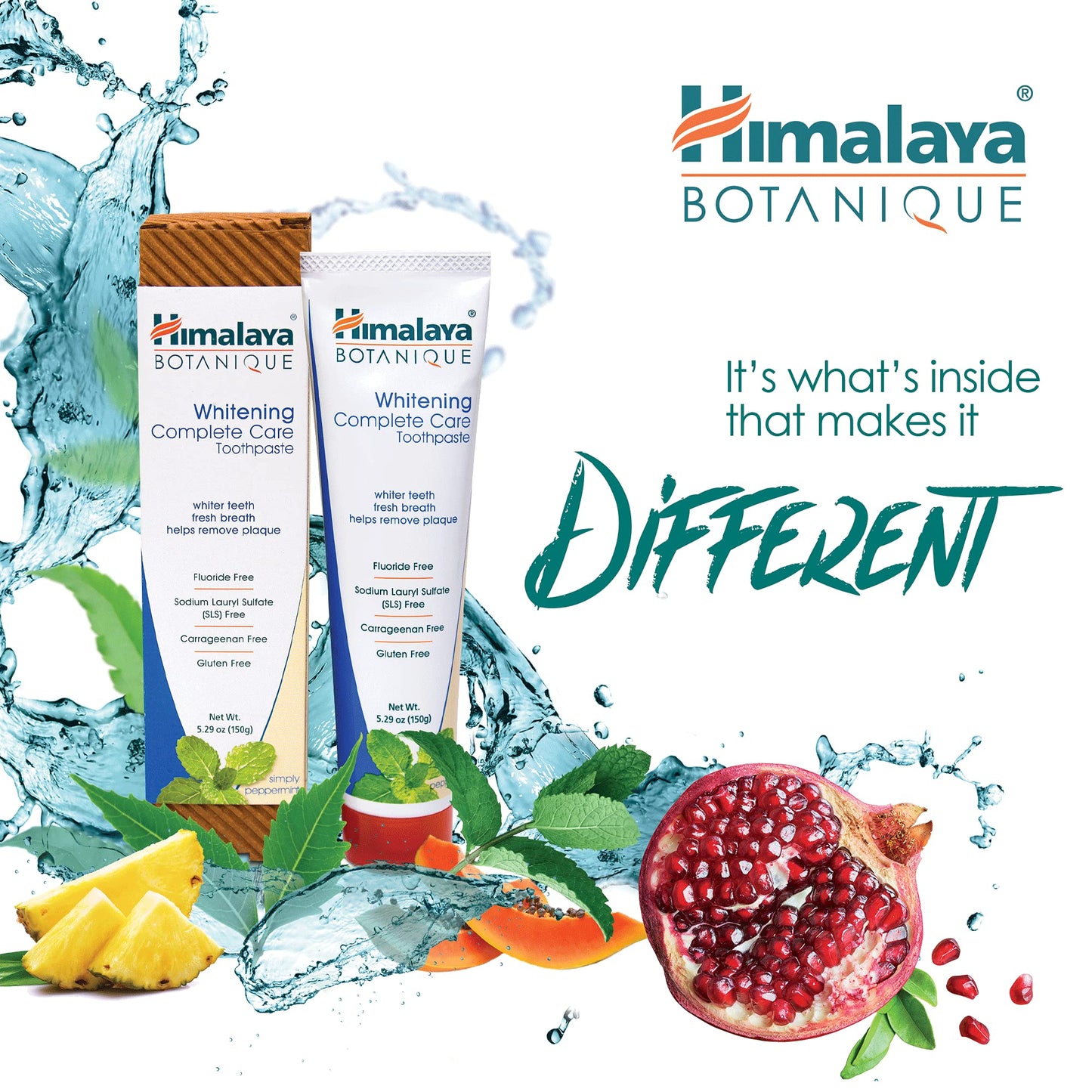 Himalaya Botanique Whitening Complete Care Toothpaste, Teeth Whitening, Fights Plaque, Fluoride Free, No Artificial Flavors, SLS Free, Cruelty Free, Foaming, Simply Mint Flavor, 5.29 Oz, 2 Pack