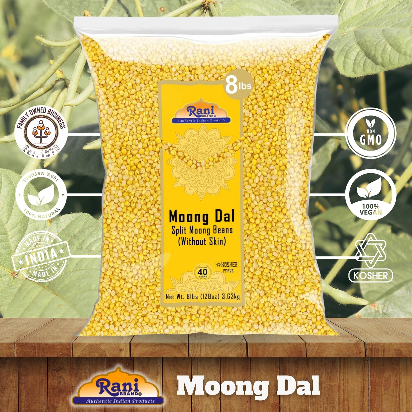 Rani Moong Whole (Ideal for cooking & sprouting, Whole Mung Beans with skin) Lentils Indian 64oz (4lbs) 1.81kg Bulk ~ All Natural | Gluten Friendly | Non-GMO | Kosher | Vegan | Indian Origin