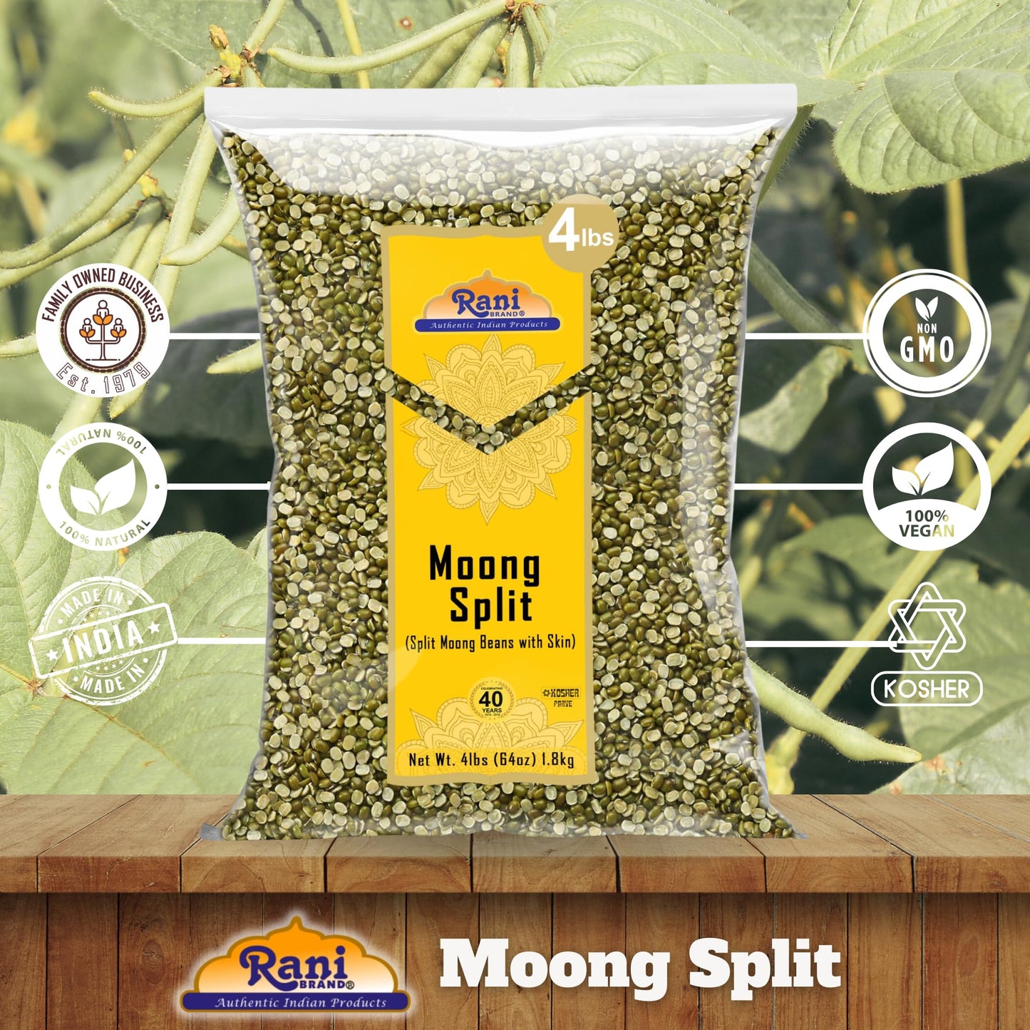 Rani Moong Whole (Ideal for cooking & sprouting, Whole Mung Beans with skin) Lentils Indian 64oz (4lbs) 1.81kg Bulk ~ All Natural | Gluten Friendly | Non-GMO | Kosher | Vegan | Indian Origin