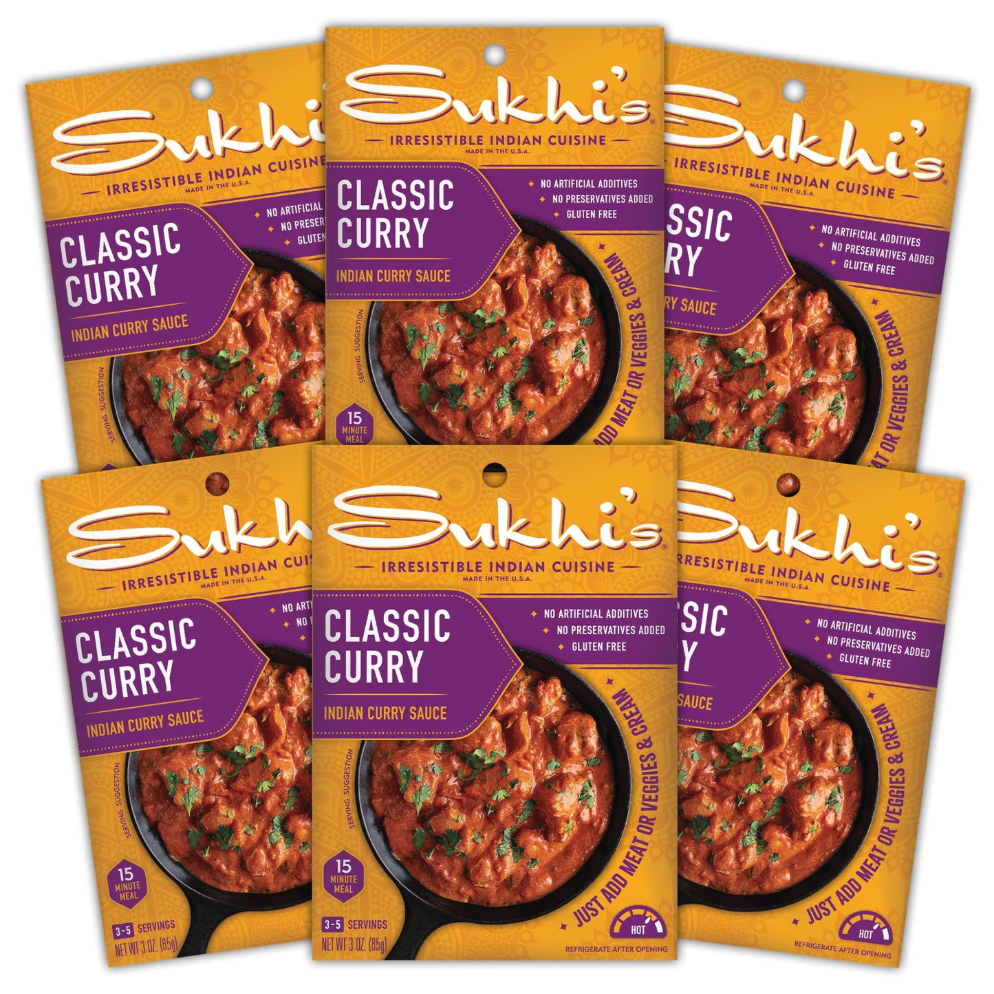 Sukhi's Indian Curry Paste - Chicken Tikka Masala Sauce 3oz (Pack of 6) 84 Servings - Gluten Free Food Indian Curry Sauce with Indian Spices