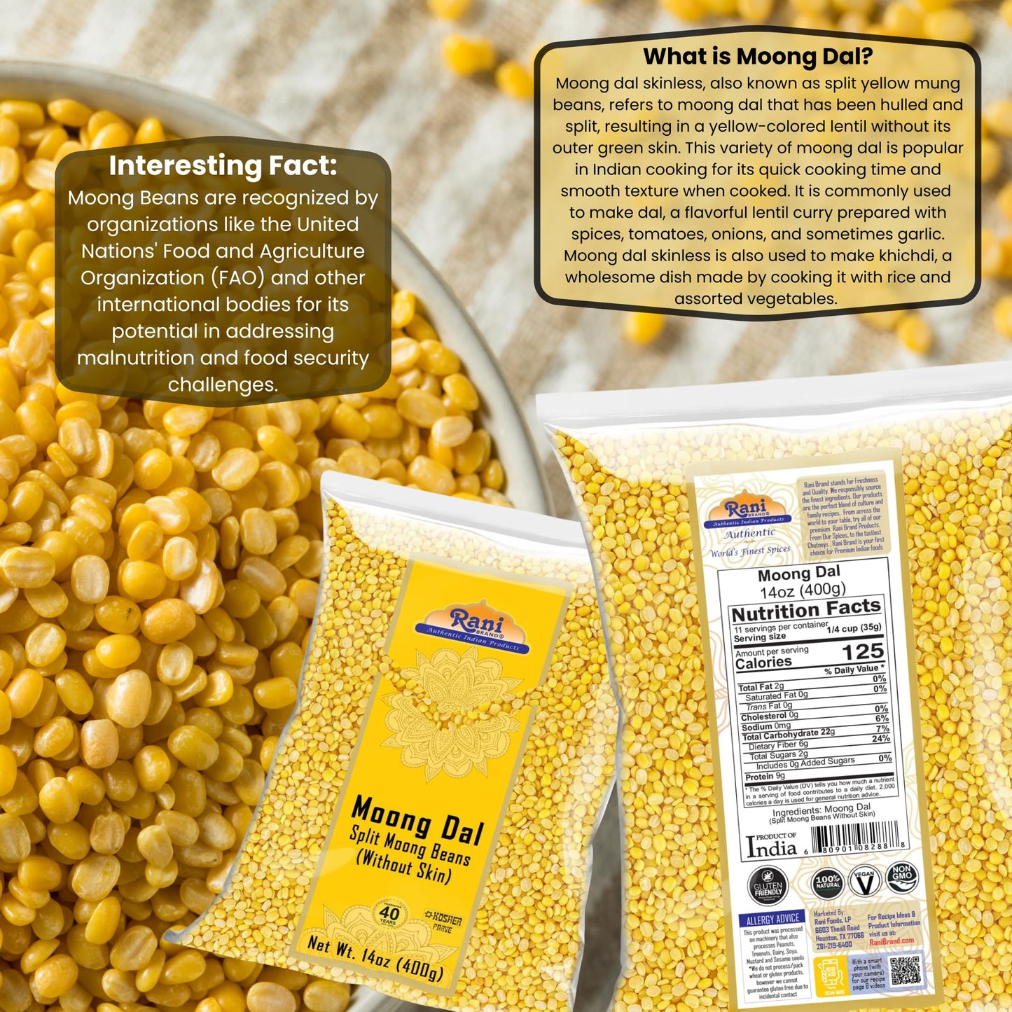 Rani Moong Whole (Ideal for cooking & sprouting, Whole Mung Beans with skin) Lentils Indian 64oz (4lbs) 1.81kg Bulk ~ All Natural | Gluten Friendly | Non-GMO | Kosher | Vegan | Indian Origin